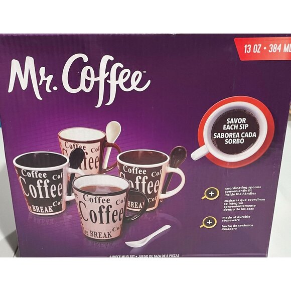 Mr. Coffee 13 Oz Stoneware Coffee Mug Set Dishwasher & Microwave Safe Durable - Picture 5 of 7